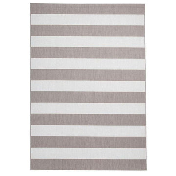 Santa Monica 48644 Striped Durable Stain-Resistant Weatherproof Flatweave In-Outdoor Beige/Cream Rug-Think Rugs-Rug Love - The Most Loved Rug Store